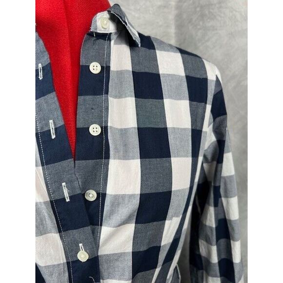 J Crew Tie-waist Poplin Shirtdress in Navy White Gingham Long Sleeve Dress 0 - Picture 2 of 5